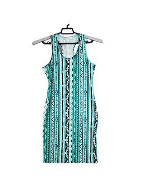 Womens JON & ANNA Green Aztec Print Tank Dress Polyester Stretch Size S